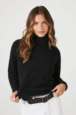 Women's Cable Knit Turtleneck Sweater in Large