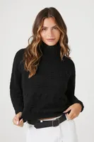 Women's Cable Knit Turtleneck Sweater in Black Large