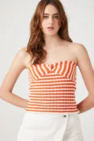 Women's Sweater-Knit Striped Tube Top in Orange/White Medium