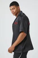 Men Embroidered Bull Graphic Satin Shirt in Black Medium