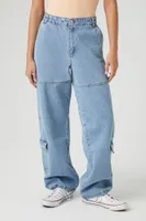 Women's Cargo Denim Parachute Pants Light Denim,