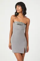 Women's Sequin Strapless Mini Dress in Dark Grey Small