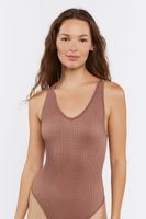 Women's Seamless Ribbed Bodysuit in Taupe, M/L