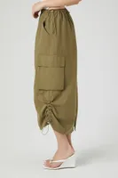 Women's Cargo Drawstring Midi Skirt in Olive Small