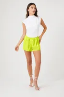 Women's Satin Mid-Rise Shorts in Acid Green Medium