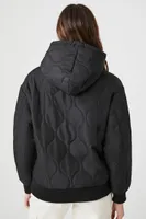 Women's Quilted Nylon Hoodie in Black Small