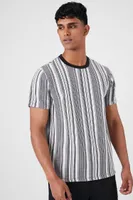 Men Textured Striped Crew T-Shirt in Black, XXL