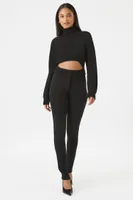 Women's Sweater-Knit Cutout Crop Top in Black, XL