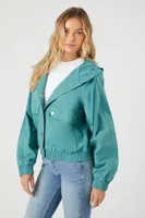 Women's Twill Drawstring Hooded Jacket in Stone Blue Small