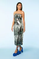 Women's Sequin Strapless Midi Dress in Black/Silver Small