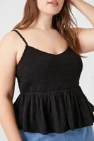 Women's Smocked Flounce Cami Black,