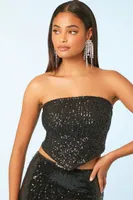 Women's Sequin Cropped Tube Top Medium