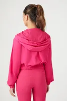 Women's Active Cropped Drawstring Hoodie in Hibiscus Small