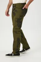 Men Marble Print Cargo Jeans in Olive/Black, 29