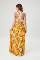 Women's Floral Print Cami Maxi Dress in Tan Small