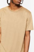 Men Faux Suede Curved T-Shirt in Brown, XXL