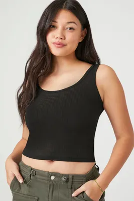 Women's Ribbed Knit Scoop Tank Top in Black Large