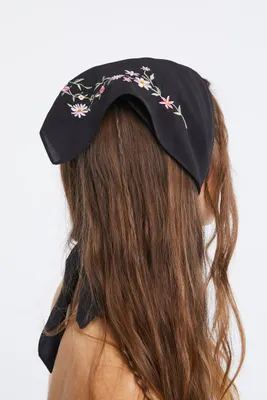 Embroidered Floral Scarf in Black