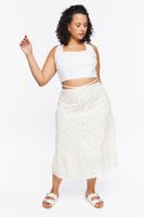 Women's Floral Print Shell Midi Skirt in White, 0X