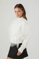 Women's Mesh Ruffle Mock Neck Sweater in Cream, XS