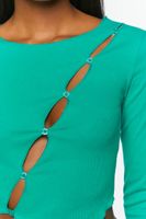 Women's Asymmetrical Cutout Button-Front Top in Teal Large