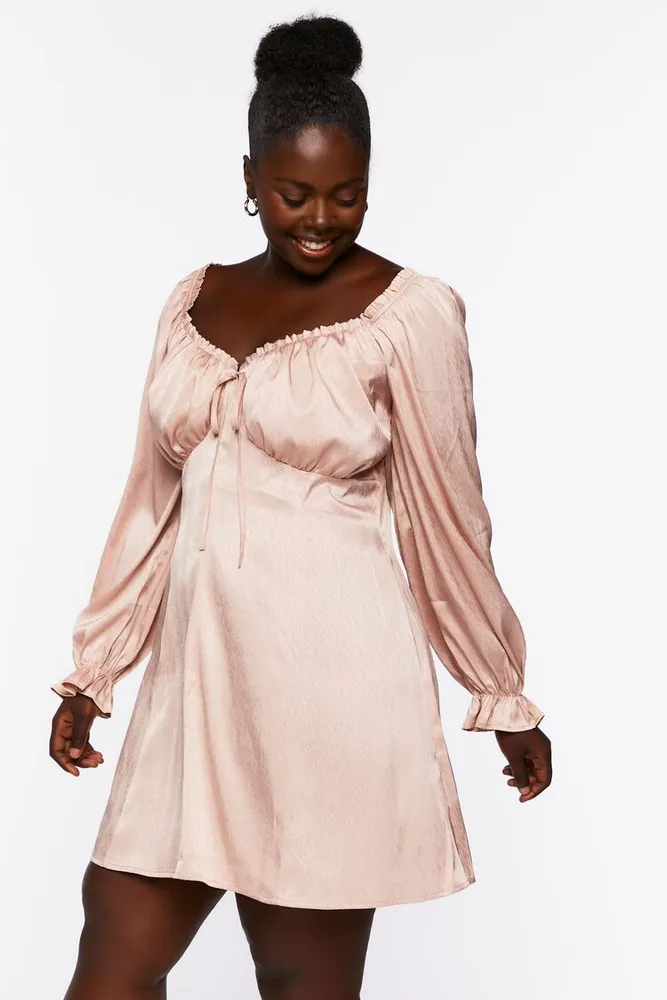 Women's Ruffle-Trim Peasant Dress in Blush, 0X