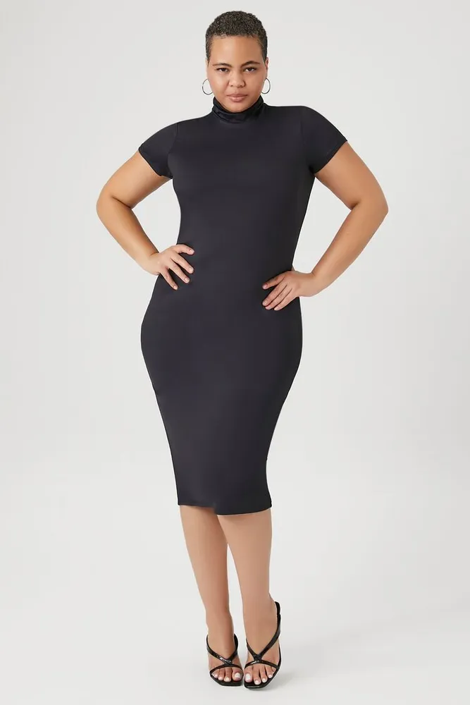 Women's Contour Turtleneck Dress in Black, 1X