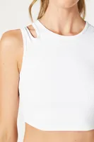 Women's Cutout Ribbed Knit Sports Bra White