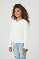 Girls Fuzzy Knit Sweater (Kids) in Vanilla, 13/14