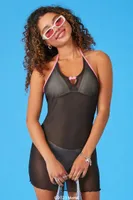 Women's Barbie Mesh Swim Cover-Up Dress in Black/Pink Small