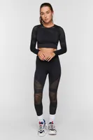 Women's Active Seamless Netted Crop Top in Black Medium