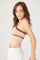 Women's Sweater-Knit Halter Crop Top in Brown/Dark Brown Large