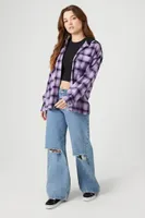 Women's Plaid Combo Flannel Shirt in Purple Small