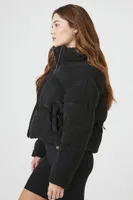 Women's Corduroy Quilted Puffer Jacket in Black Large