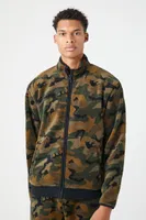 Men Faux Shearling Camo Jacket in Olive Medium