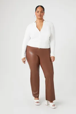Women's Faux Leather Flare Pants in Brown, 3X