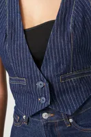 Women's Cropped Pinstripe Denim Vest , XS