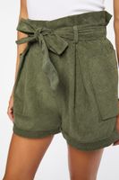 Women's Belted Corduroy Paperbag Shorts in Olive Small