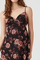 Women's Chiffon Floral Surplice Midi Dress Black