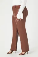 Women's Faux Leather Straight Pants in Brown, 2X