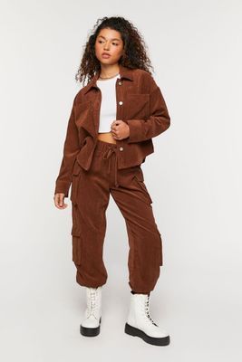 Women's Corduroy Cargo Joggers in Chocolate Small