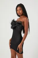 Women's Floral & Feather Mini Tube Dress in Black Medium