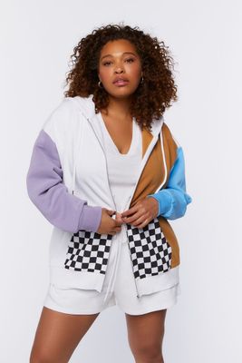 Women's Colorblock Zip-Up Hoodie in Brown, 0X