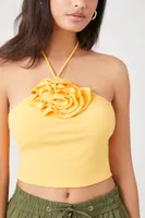 Women's Rosette Cropped Halter Top in Sunset Medium