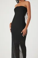 Women's Strapless Mesh Bodycon Maxi Dress in Black Small