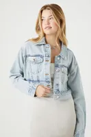 Women's Cropped Denim Trucker Jacket in Light Denim Small