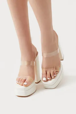 Women's Clear-Vamp Stacked Platform Heels in White, 8