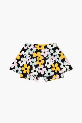 Girls Flower Print Skort (Kids) in Black, 13/14