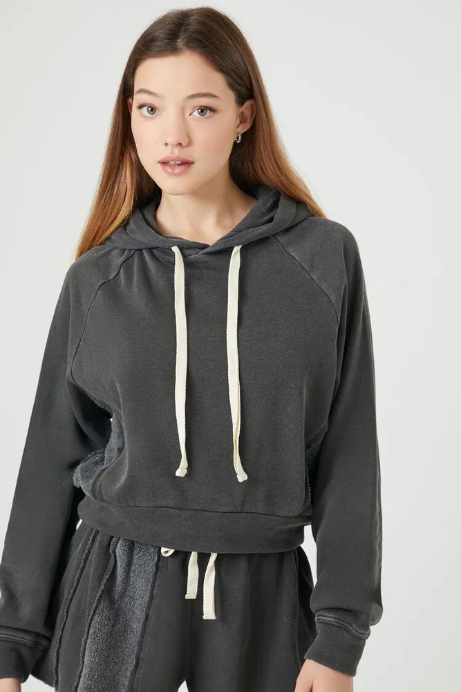 Women's Reworked Fleece Raglan Hoodie Charcoal,