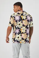 Men Rayon Floral Print Shirt in Black, XXL